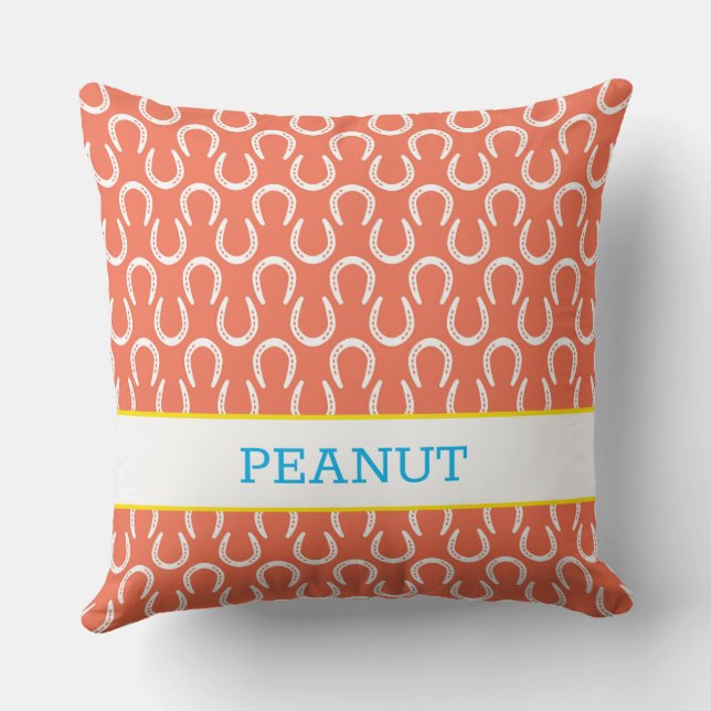 Horseshoes Orange Pet NAME Horse PHOTO Keepsake Cushion (Back)