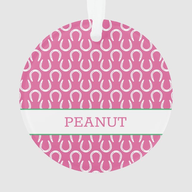 Horseshoes Pink Pet Horse NAME Photo Keepsake Ornament (Back)