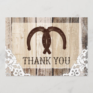Horseshoes Rustic Wood and Lace Thank You Card