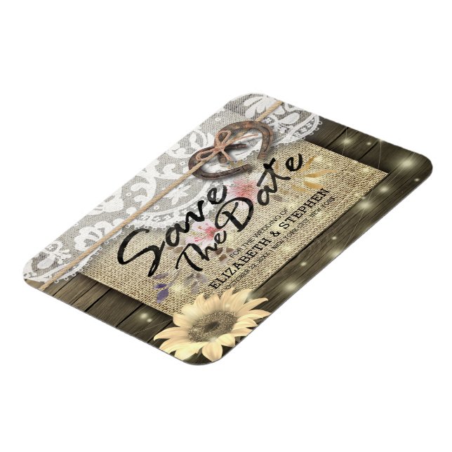 Horseshoes Sunflower Country Wedding Save The Date Magnet (Left Side)