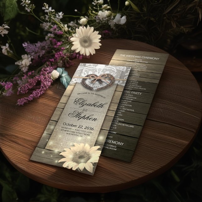 Horseshoes Sunflower Wood Country Wedding Programs Programme (Creator Uploaded)
