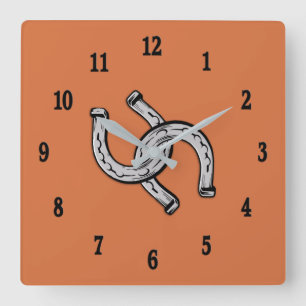 Horseshoes with Black Numbers Square Wall Clock