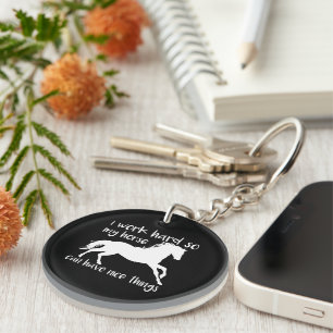 Horsework Inspirational I Work Hard Horse Lover Key Ring