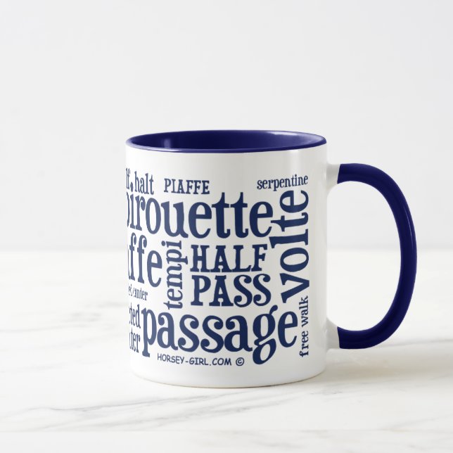 Horsey-Girl's Dressage Terms Mug in Navy Blue (Right)