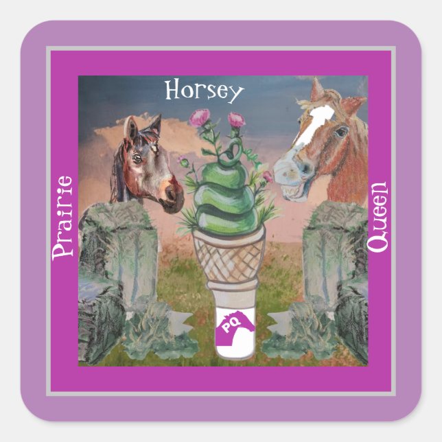 horsey prairie queen, cute cone of grass and thist square sticker (Front)