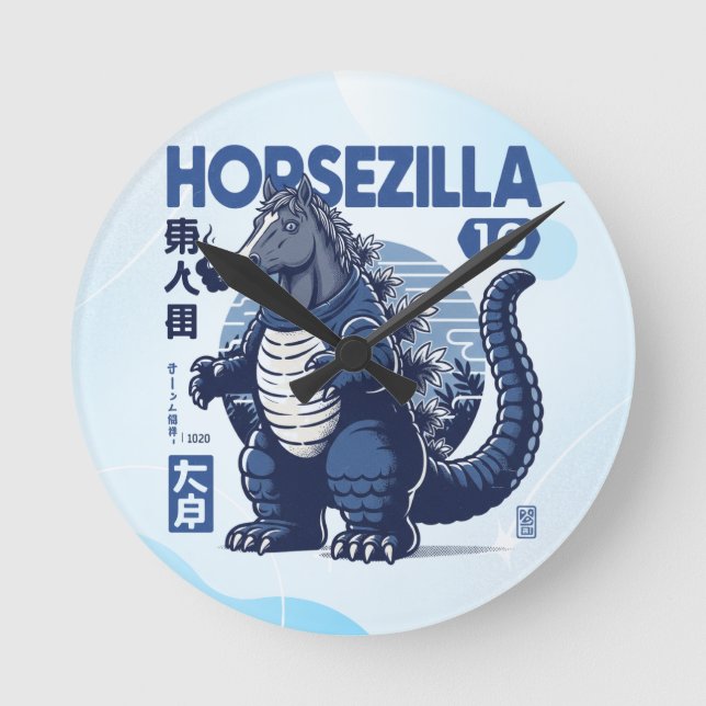 Horsezilla Shirt | Giant Monster Horse Art | Epic  Round Clock (Front)