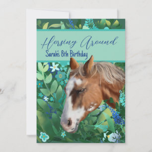 Horsing Around Flower Lover Brown Horse Invitation