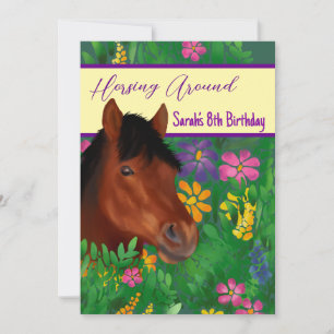 Horsing Around Flower Lover Brown Horse Invitation