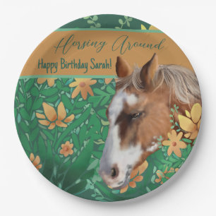 Horsing Around Flower Lover Brown Horse  Paper Plate