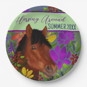 Horsing Around Flower Lover Brown Horse Paper Plate