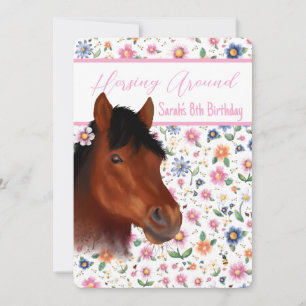 Horsing Around Little Girl Birthday Party Invitation