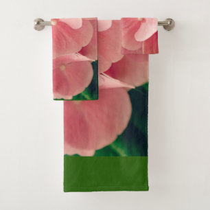 Hortensia Hydrangea pink pastel flowers floral Bath Towel Set