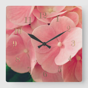 Hortensia Hydrangea pink pastel flowers floral Square Wall Clock