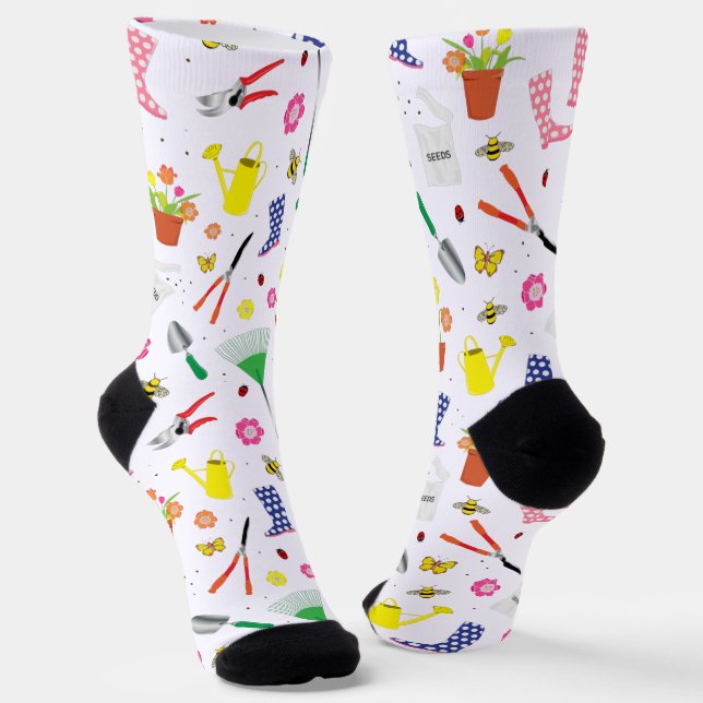 Horticulturist Botanist Gardening Tools Pattern Socks (Angled)
