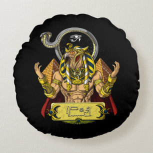 Horus Egyptian God Ra Pyramids Ancient Mythology Round Cushion