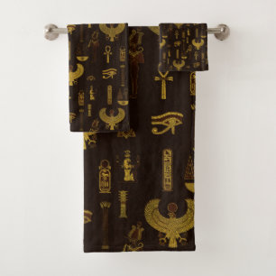 Horus Falcon  and Egyptian hieroglyphs pattern Bath Towel Set