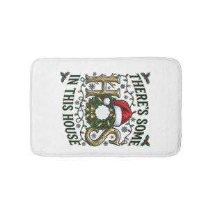 Hos House Christmas Wreath Santa Hat Lights Bath Mat