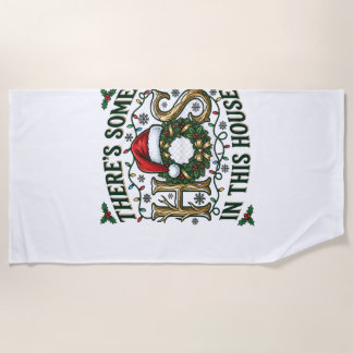Hos House Christmas Wreath Santa Hat Lights Beach Towel