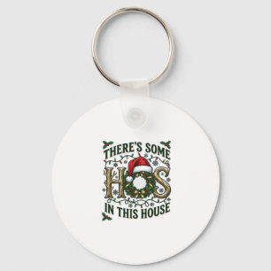 Hos House Christmas Wreath Santa Hat Lights Key Ring