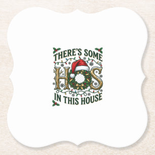 Hos House Christmas Wreath Santa Hat Lights Paper Coaster