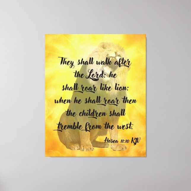 Hosea 11:10 Bible Verse Lion Canvas Wall Art (Front)