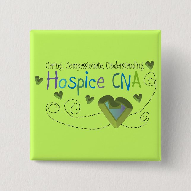 Hospice CNA Green Hearts 15 Cm Square Badge (Front)