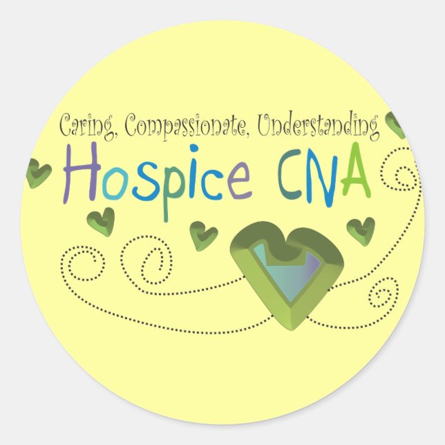 Hospice CNA Green Hearts Classic Round Sticker (Front)
