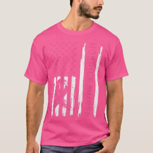 Hospice Nurse American Flag Nurse Breast Cancer Aw T-Shirt