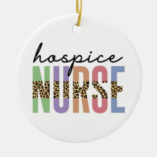 Hospice Nurse Cheetah typography Ceramic Tree Decoration