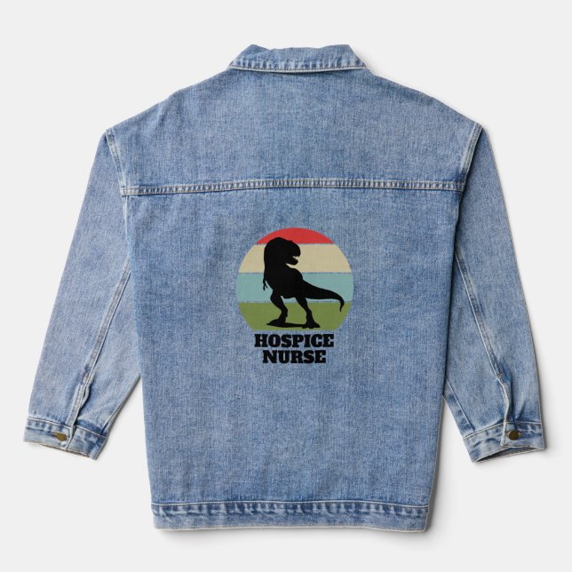Hospice Nurse Dinosaur  Denim Jacket (Back)
