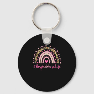 Hospice Nurse Nurse Leopard Print Boho Rainbow NUR Key Ring