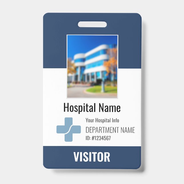Hospital Clinic Visitor Name Logo Photo Barcode ID Badge (Front)