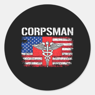 Hospital Corpsman Flag American USA Military Classic Round Sticker