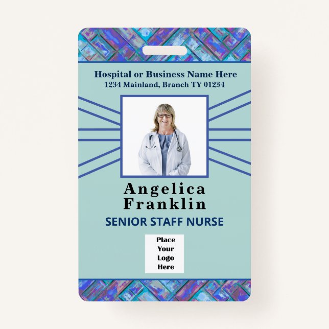 Hospital Employee Nurse Photo Bar Code Logo Custom ID Badge (Front)
