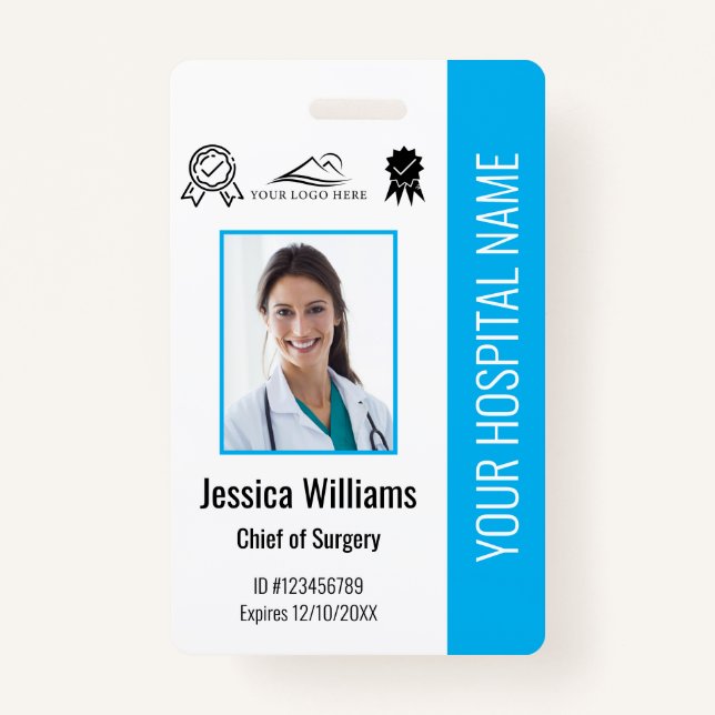 Hospital Employee Photo Certification Blue ID ID Badge (Front)