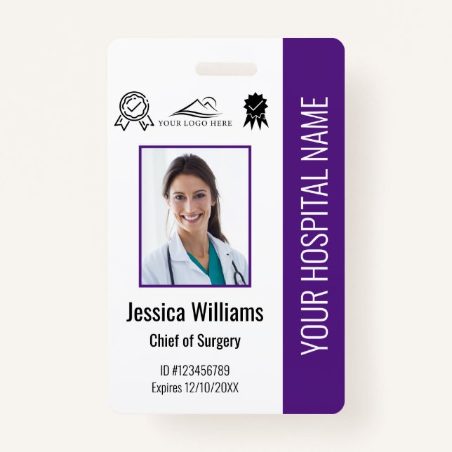 Hospital Employee Photo Certification Purple ID ID Badge (Front)