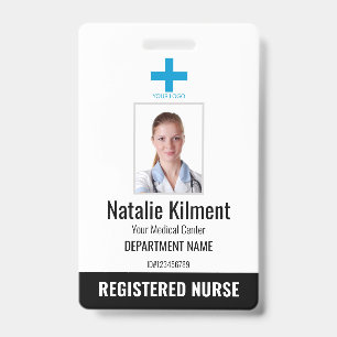 Hospital Employee Photo Name Logo Black and White ID Badge