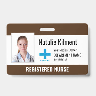Hospital Employee Photo Name Logo Brown and White ID Badge