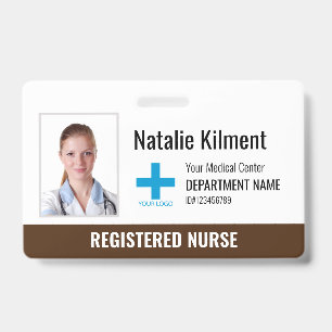 Hospital Employee Photo Name Logo Brown and White ID Badge