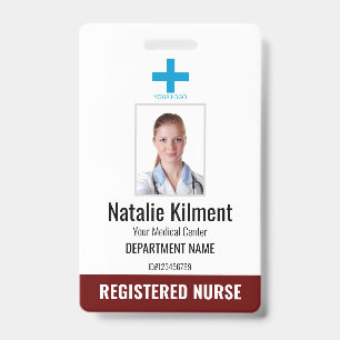 Hospital Employee Photo Name Logo Dark Red Black ID Badge