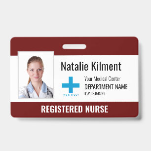 Hospital Employee Photo Name Logo Dark Red Black ID Badge
