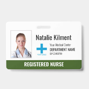 Hospital Employee Photo Name Logo Forest Green ID Badge
