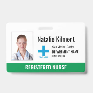 Hospital Employee Photo Name Logo Green and White ID Badge
