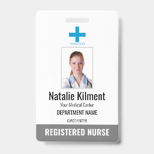Hospital Employee Photo Name Logo Grey and White ID Badge