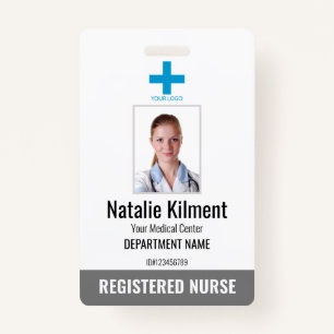 Hospital Employee Photo Name Logo Grey and White ID Badge
