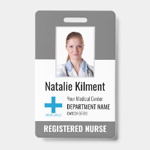 Hospital Employee Photo Name Logo Grey and White ID Badge