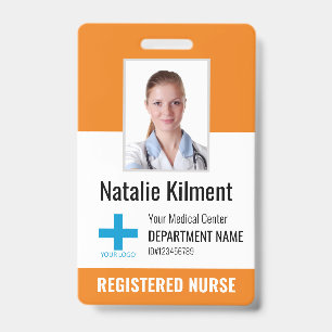 Hospital Employee Photo Name Logo Orange and Black ID Badge