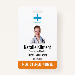 Hospital Employee Photo Name Logo Orange and White ID Badge