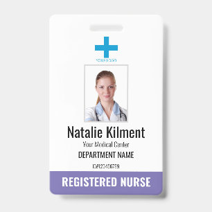 Hospital Employee Photo Name Logo Purple and White ID Badge
