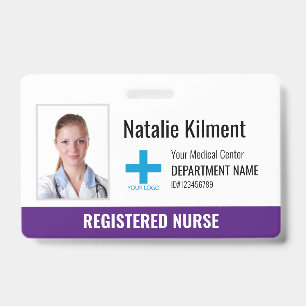 Hospital Employee Photo Name Logo Purple Violet ID Badge
